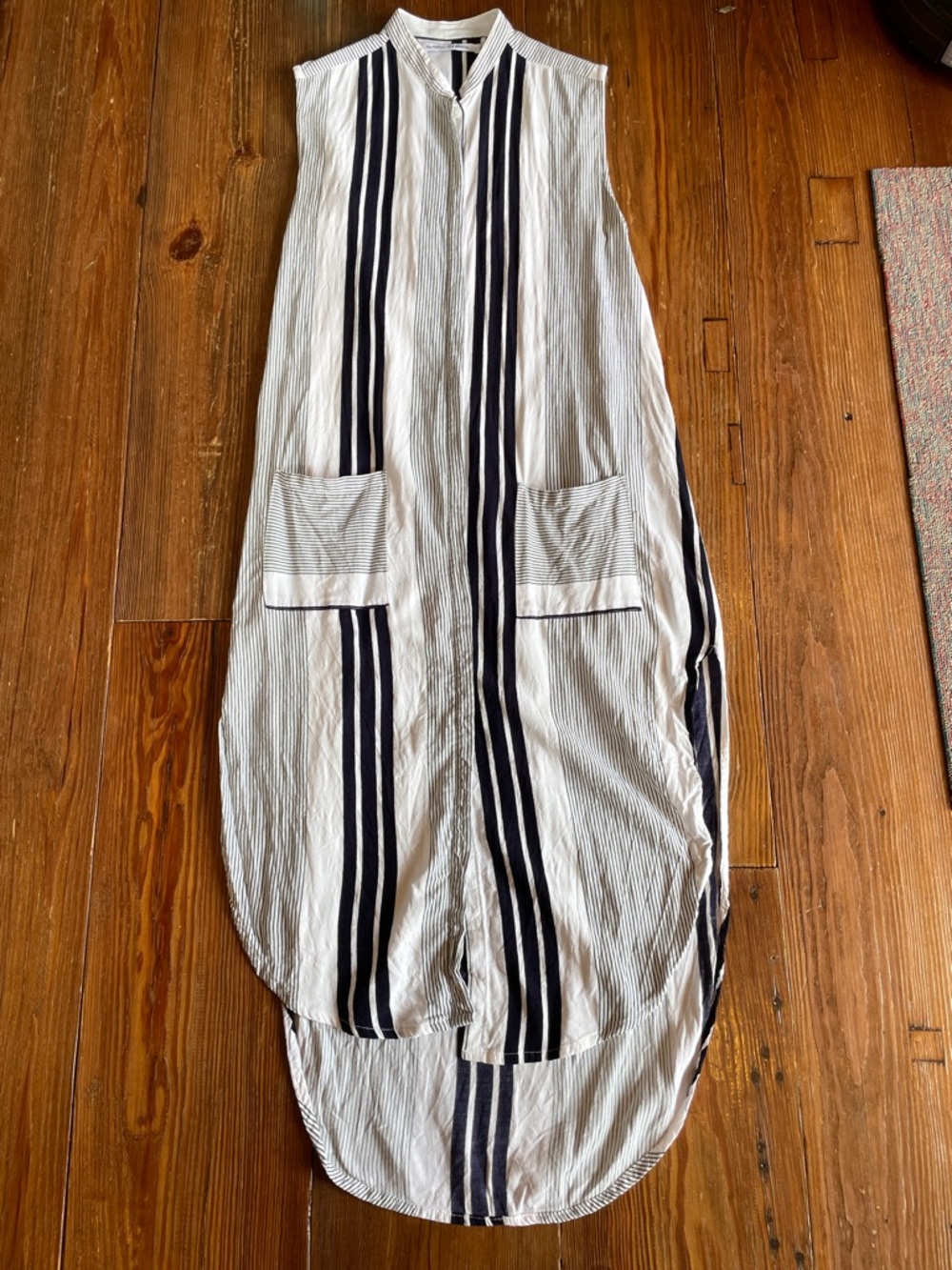 Faithfull the Brand Striped Sleeveless Midi Dress in White, Black and Green XS